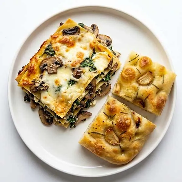 Wild Mushroom & Spinach Lasagna with Garlic Focaccia